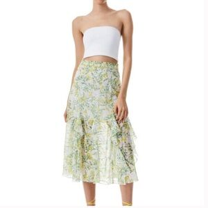 Alice + Olivia Jocelyn Ruffle Godet Midi Skirt